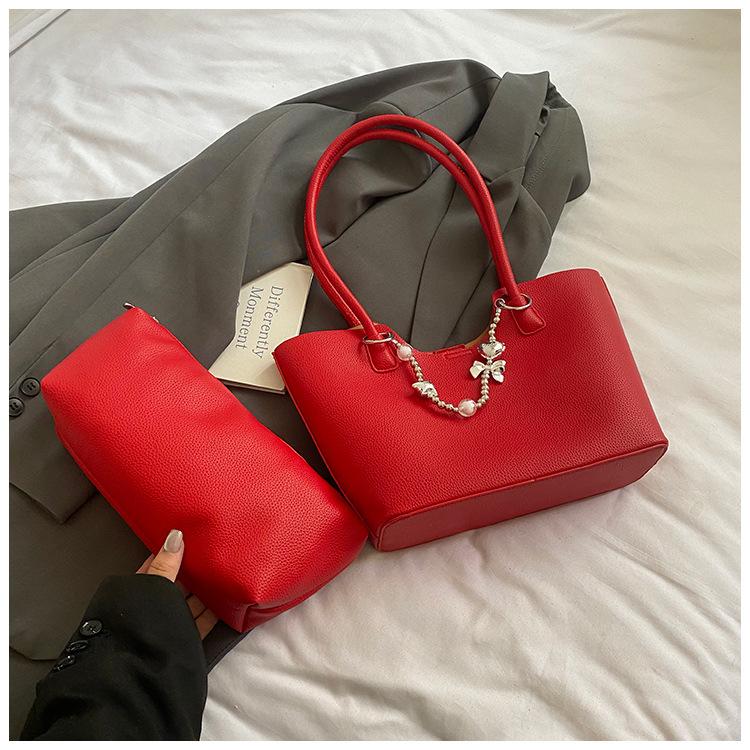 2025 Spring and Summer New Girls Fashion Handbag Foreign Style Simple Solid Color Shoulder Bag Women's Bag Large Capacity Tote Bag