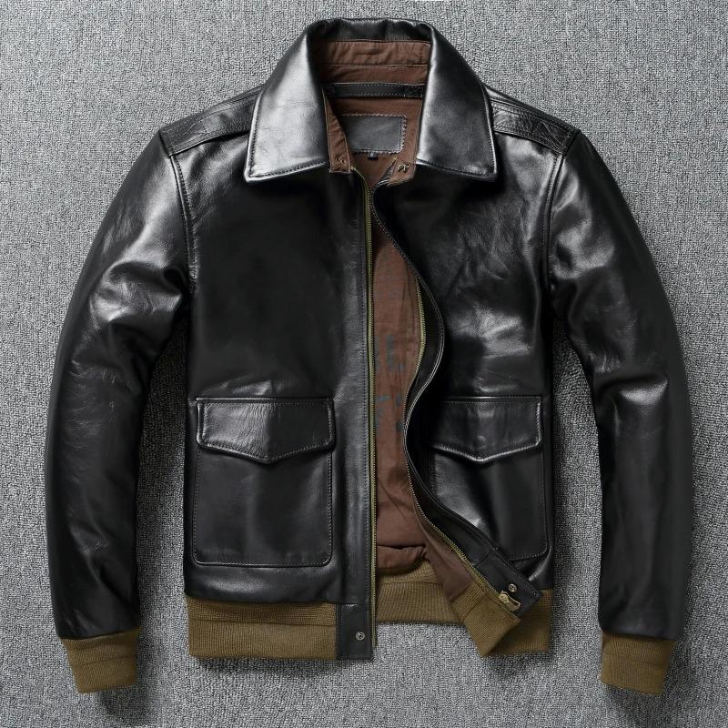 Chinese Size Classic A2 Genuine Horsehide Flight Suit Jacket Aviator Coats Genuine Leather Jacket Men Motorcycle Jackets Autumn