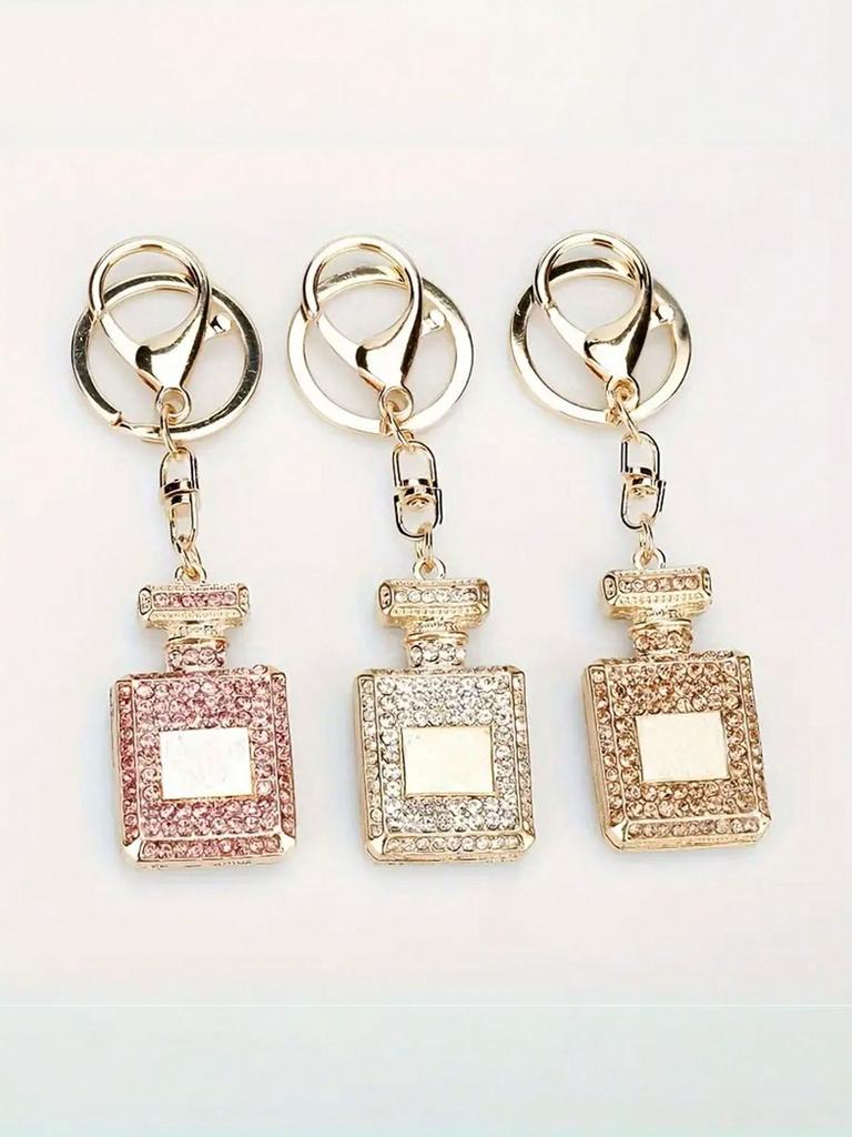 Creative And Fashionable Rhinestone Car Pendant Keychain Rhinestone Perfume Bottle Ladies Bag Pendant Accessories Gifts