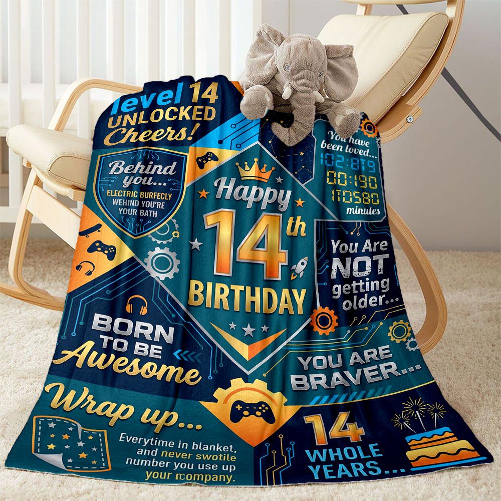 14th Birthday Celebration Blanket Soft & Cozy Great for Sofa Office Picnics Four Seasons Multipurpose Warmthful Decor Birthday Christmas Gift Blanket