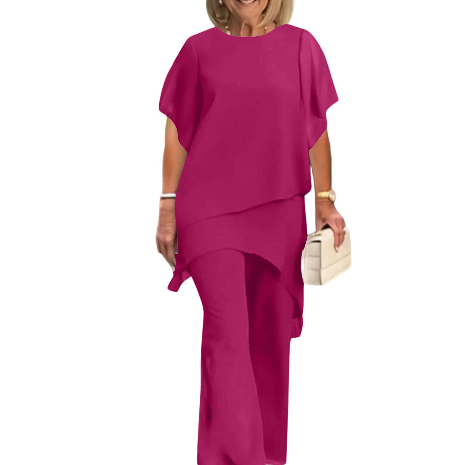 Women s Fashion Casual Color Loose Fit Two-Piece Set with Irregular Hem L
