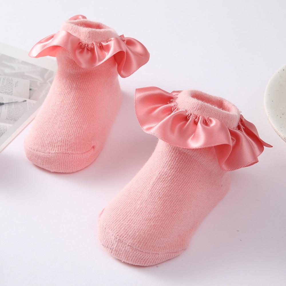 Baby Girl Socks Cotton Breathable Satin Ruffle Princess Knit Socks Children Ankle Short Socks Indoor Floor Socks