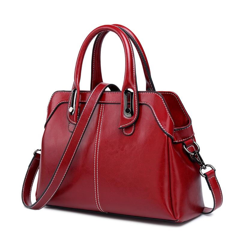 Genuine Leather Women Handbag Top Handle Shoulder Cross Body Bag Fashi Oil Wax Cowhide Purses and Handbags Messenger Tote Bags