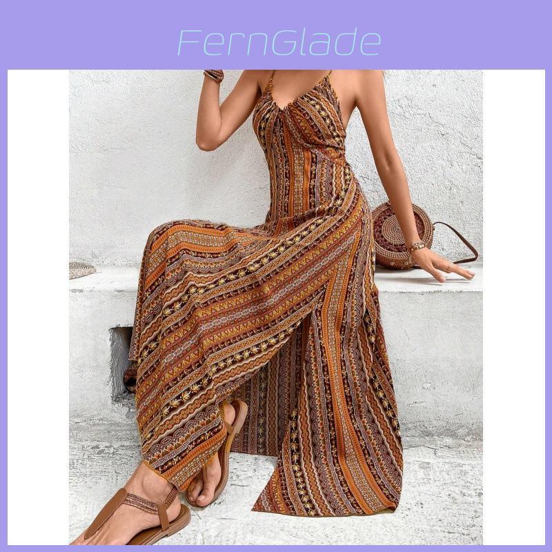 Ärmelloses Maxikleid mit Reißverschluss und Sommer-Blumenprint für Damen-Bademode