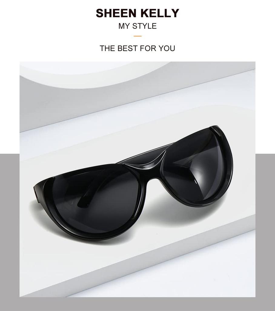 Oversized Vintage Sunglasses for Frog Eye Silver Mirror Outdoor Glasses [SHEEN KELLY] Wrap-Around Men,