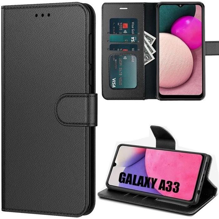 Coque pour Samsung Galaxy A33 5G Protection Effet Cuir Noir Anti Rayure Élégante