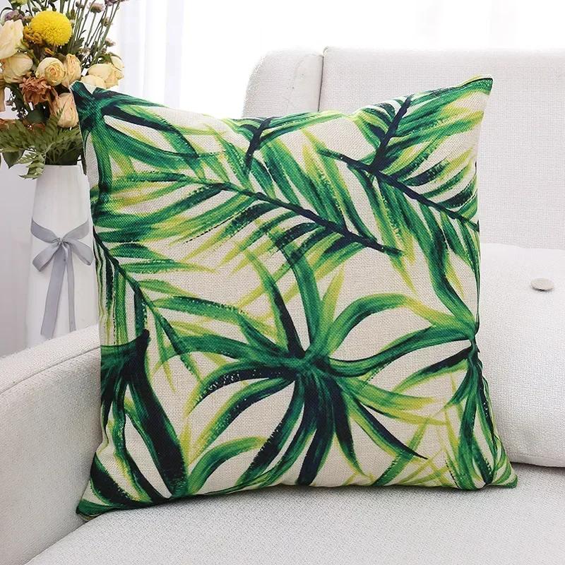 Green Plants and Flowers Cotton and Linen Pillow Customized Linen Car Pillow Sofa Pillow Cover Home Decoration