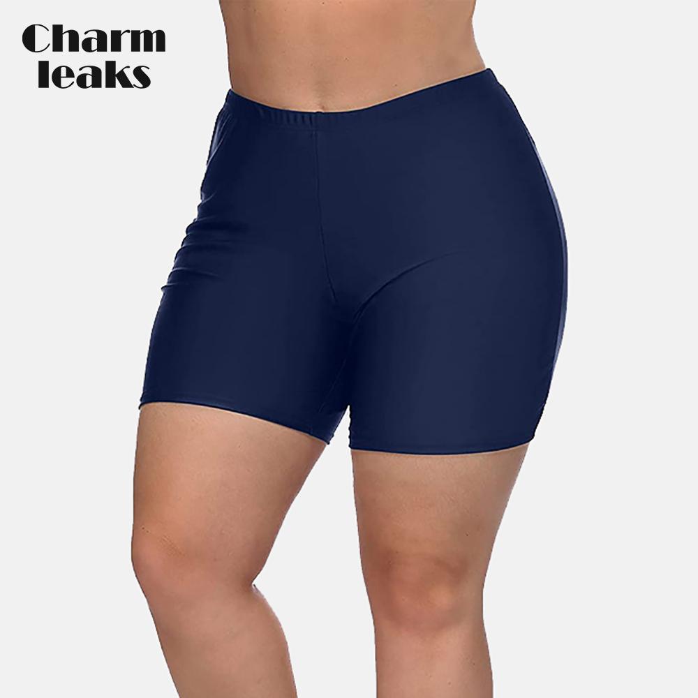 CHARMLEAKS Women Plus Size Swimming Bottom Solid High Waist Swim Trunks