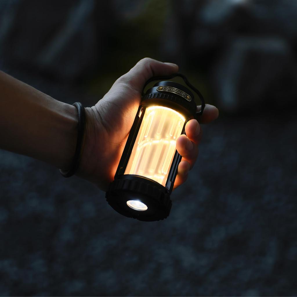 GOODGOODS DS-01G Rechargeable LED Lantern with Tripod Stand, Magnet, Camping Light, Up To 38 Hours of Light, 5 Dimmable Modes, Waterproof, Outdoor Lan
