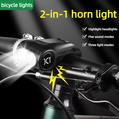2-in-1 Fahrradscheinwerfer und Hupe Kombiniert Wasserdichtes Fahrrad-Frontlicht mit 5 Soundmodi LED-Scheinwerfer für Nachtfahrten