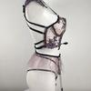 Europäisches & Amerikanisches Mesh Stickerei Dessous Set: Sexy dreiteilige Damenunterwäsche