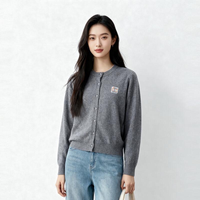 Elva' Island Women's Petite Relaxed Embroidered Knit Cardigan