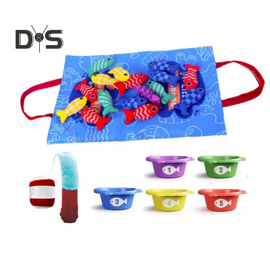 

1 набор для игры в рыбную ловлю для малышей с ведрами, коврик для хранения, 15 тканевых игрушек-рыбок, для дошкольников, для обучения детей, для сортировки по цвету, для сопоставления рыб, развивающая игрушка для мальчиков и девочек синий