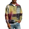 Men's Lapel Printed Single Breasted Pocket Long Sleeve Casual Sports T-Shirt