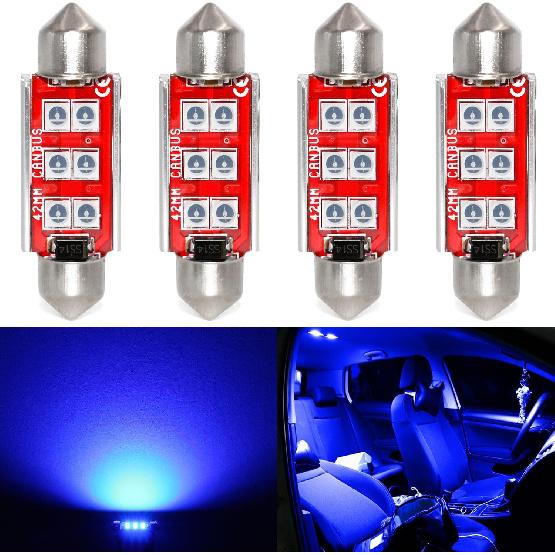 PHINLION 578 LED Light Bulbs, Super Bright 3030 6-SMD Festoon 41mm 42mm 211-2 212-2 LED Bulbs for Car Interior Map Dome Trunk Courtesy Lights, Red (4 синий