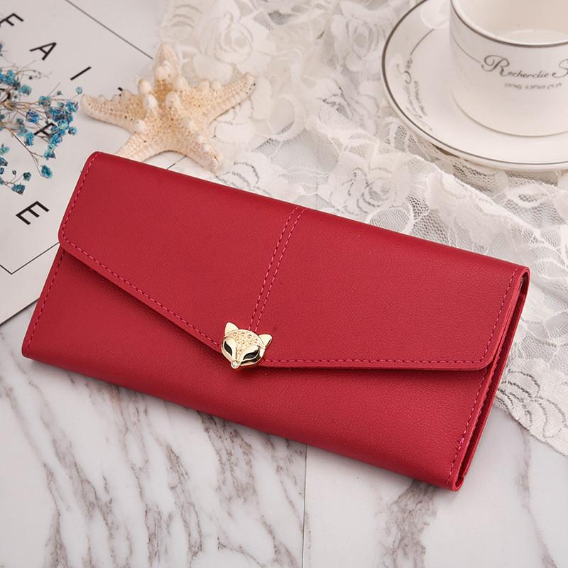 New Fashion Lady Fox Decorated Long Women's Wallet Korean Style Women's Cute Leather Clip Multi-card Slot Phone Bag Trendy Soft
