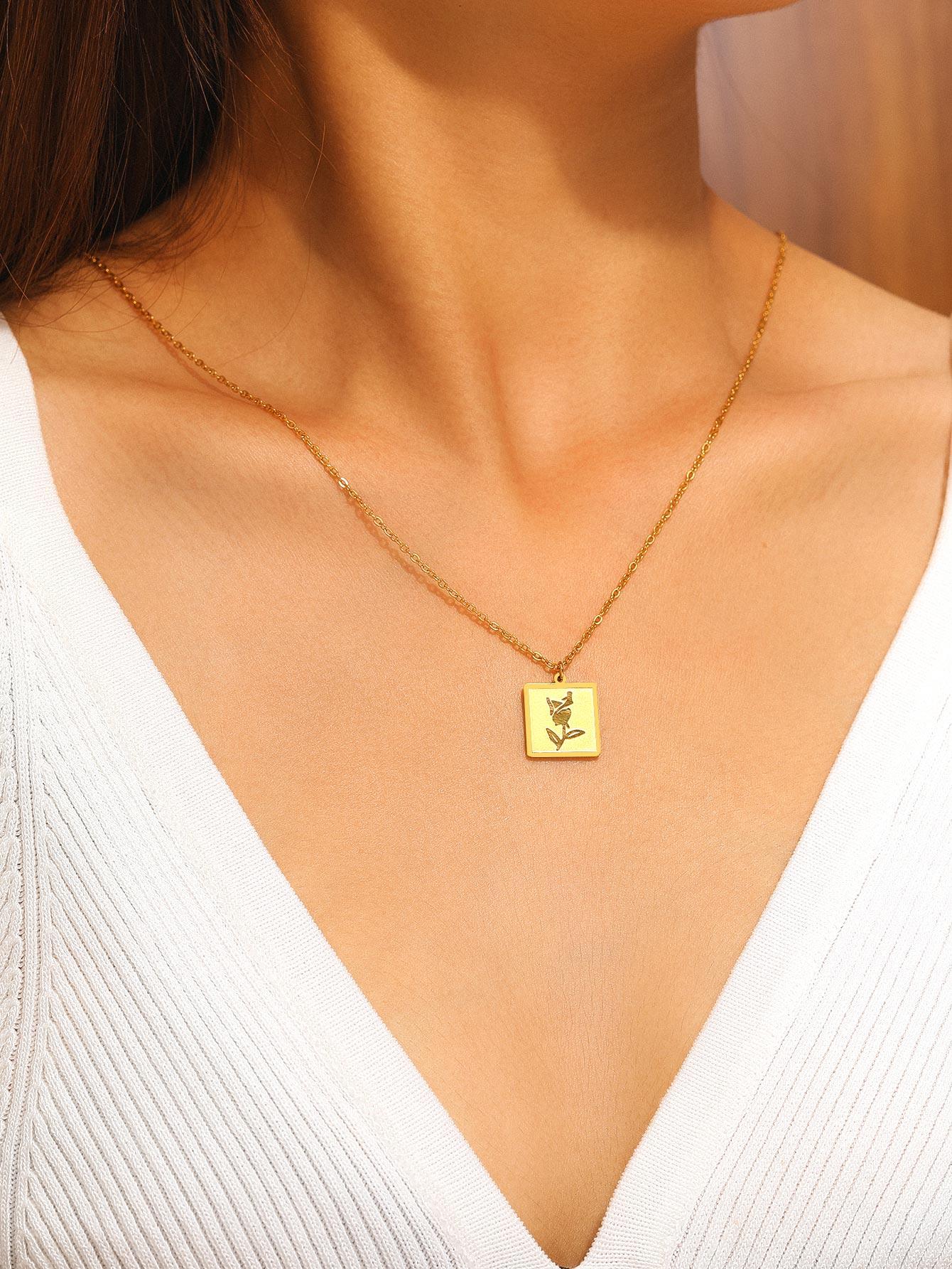 

Ожерелья из нержавеющей стали, простые бирки, резной цветок, подвеска, модное тонкое ожерелье для женщин, ювелирные изделия, подарки на свадьбу, годовщину