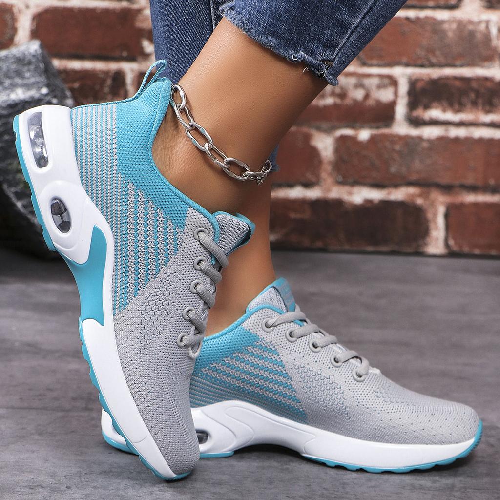 Women's Breathable Mesh Sneakers Fashion Air-cushion Running Sports Shoes Ladies Knitted Jogging Walking Shoes Anti-slip
