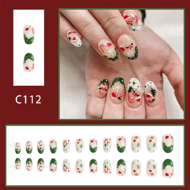 Christmas Press on Nail Short Almond False Acrylic Nail with Snowflake Designs and Winter Artificial Nail Art for Women