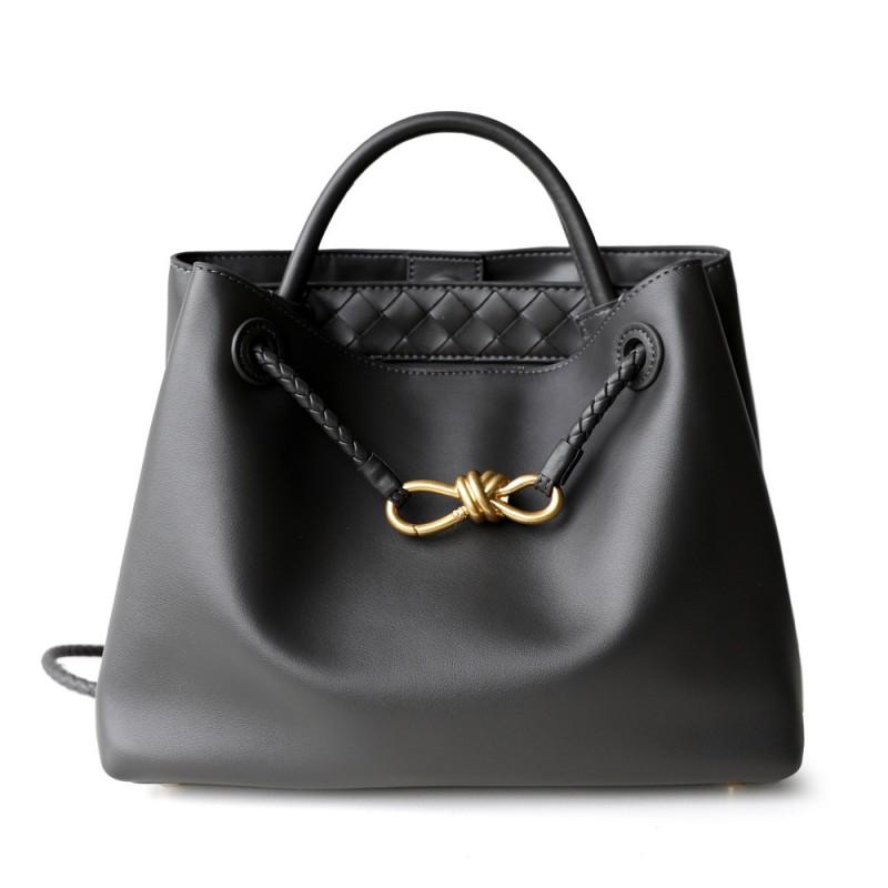 Womens Genuine Leather Tote Bag With Metal Bow Detail Large Capacity Shoulder Handbag Vintage Style