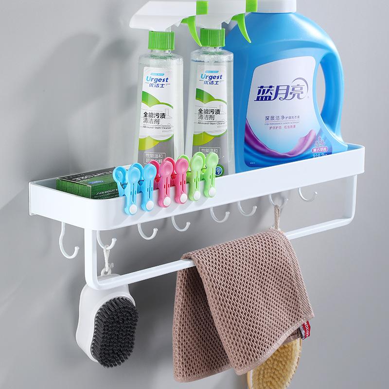 Étagère de salle de bain Étagère de douche avec barre porte-serviettes Blanc Étagère d'angle 30-50CM Fixation murale Aluminium noir Porte-rangement de cuisine