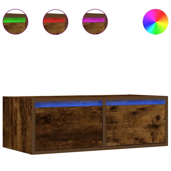 VidaXL TV Stand with LED Lights Smoked Oak 75x35.5x25 Cm, Hi-Fi Cabinet, Entertainment Center, TV Cabinet, Furniture 860233