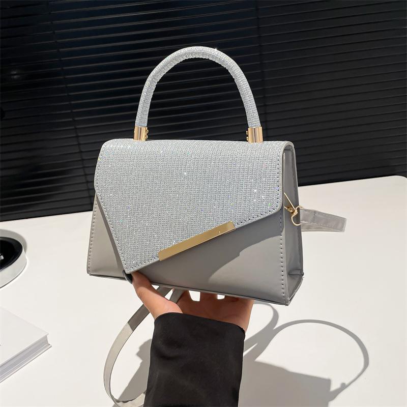 Women's Elegant Glitter Handbag, Flap Crossbody Satchel Purse with Gold Accent Detachable Strap for Party Wedding Shoulder Bags