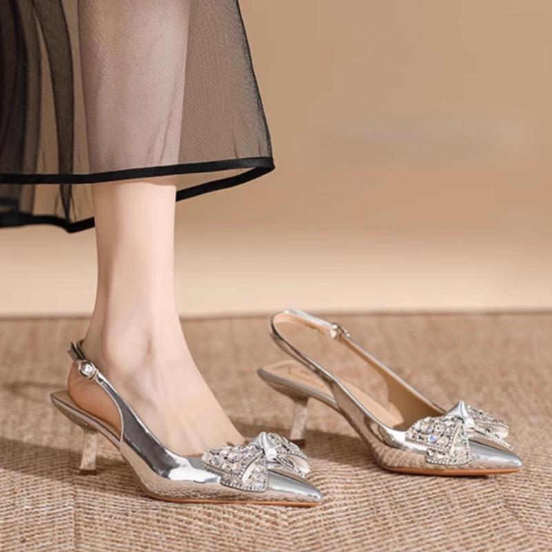 

Fashion Fine Heeled Shoes Shallow Mouth Stiletto Beige Fabric Slides PU Rubber High Thin Fine Heeled Shoes Shallow Mouth Stiletto Beige 40 серебряный