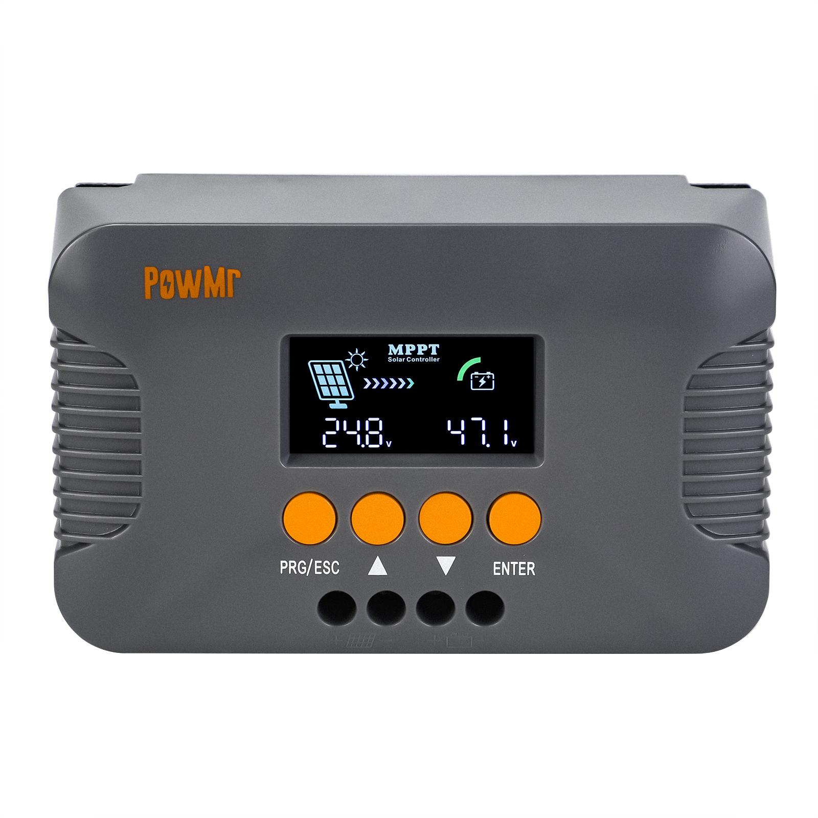 

PowMr Boost 10A MPPT Solar Charge Controller Suitable 24V/36V/48V/60V/72V High Voltage Battery 150W-400W PV Power LCD Display 10A