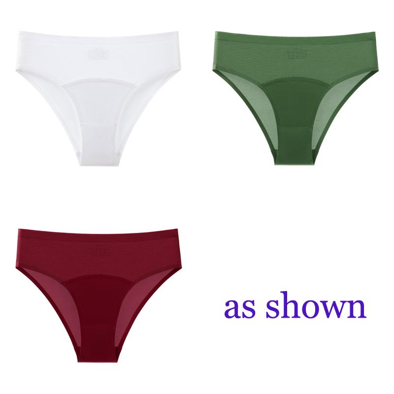 CINOON 3Pcs/Lot Sexy Ice Silk Satin Briefs Mid-Waist Mesh Seamless Underwear Solid Color Patchwork Breathable Panties