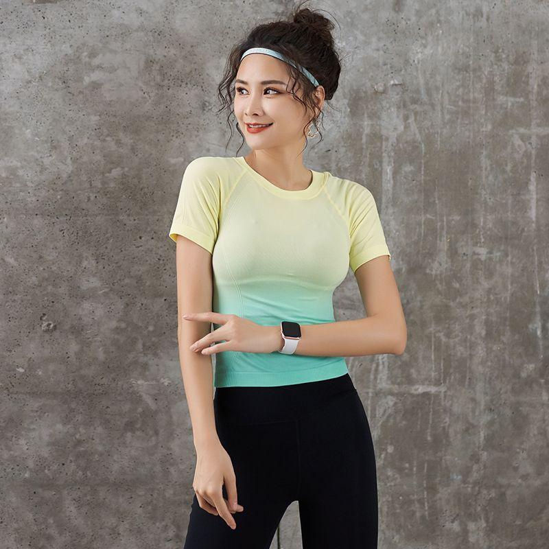 Gradient Yoga Top Running Fast Dry Short Sleeve Slim
