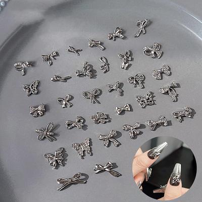 10 Stück Einfache Dünne Schleife Fliege Silber Gedrehte Legierung Nagelkunst Dekorationen Maniküre Charms