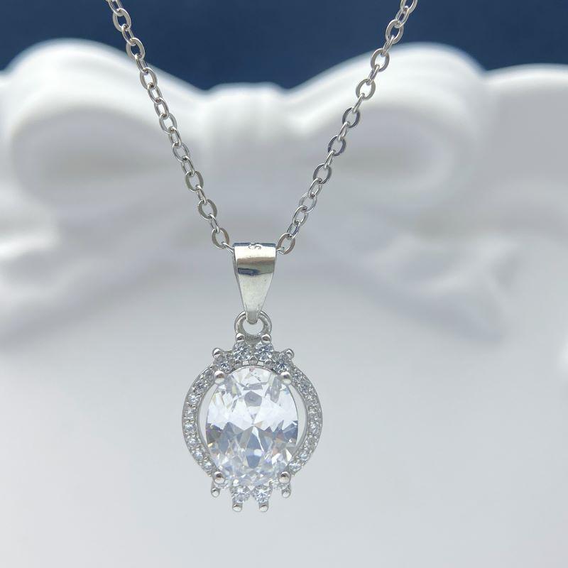 Korean Style S925 Sterling Silver Zircon Oval Pendant Necklace for Women