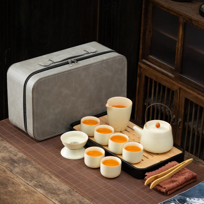 Kung Fu Guochao Huangru Kiln, the Whole Set of Tea Sets Can Be Opened, Ceramic Tea with Tea Tray