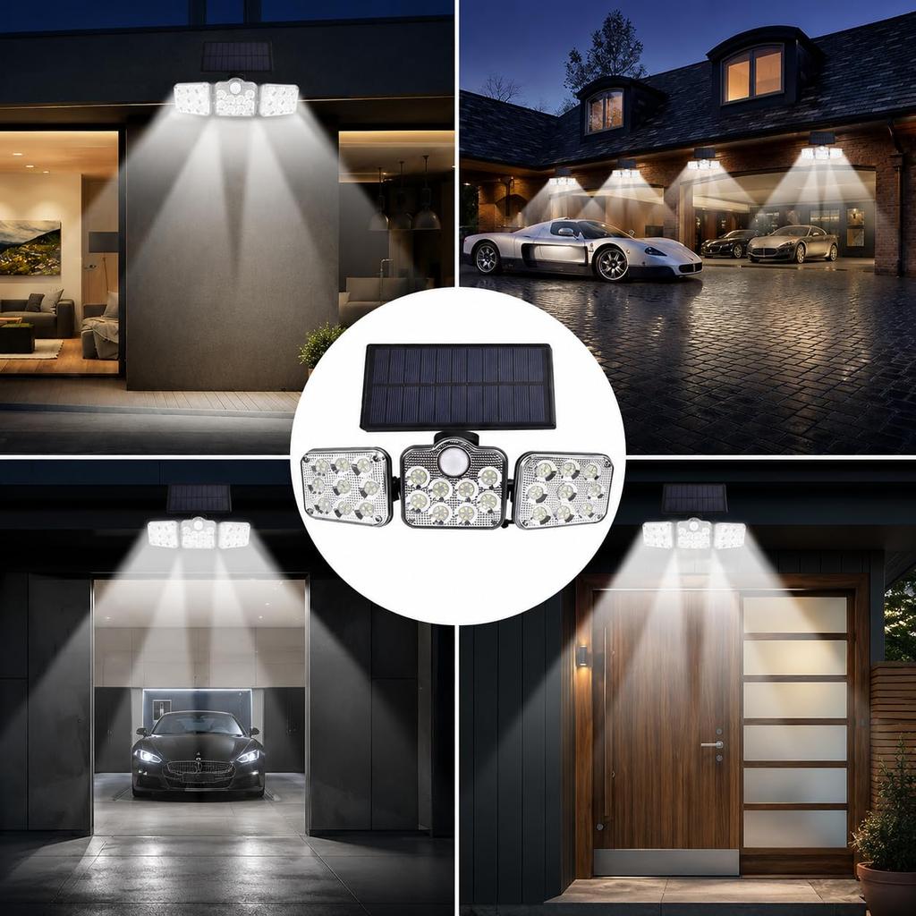 Solar Sensor Light, Outdoor, Separate Type, 3-Light, 138 LEDs, Motion Sensor, Remote Control, IP65 Waterproof, 1200LM High Brightness, 5m Cord,