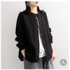 Spring Autumn Women's Cotton Linen Shirt Long Sleeved Loose Round Neck Shirt Casual Jacket with Closed Sleeves Top