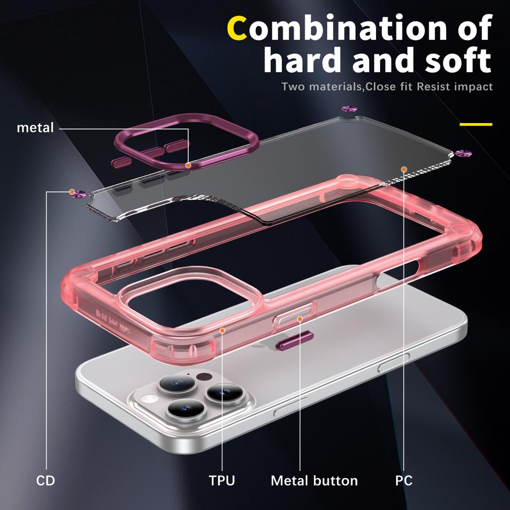 For iPhone 16 Pro Max Case Anti-Drop TPU Frame Clear PC Back Cover