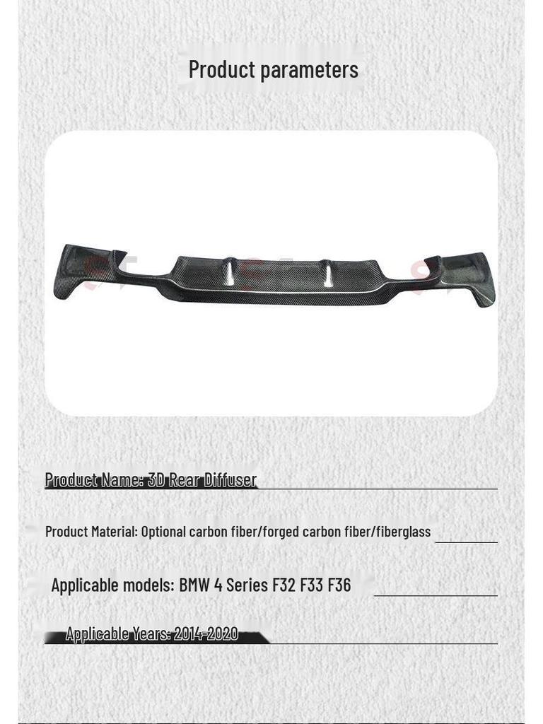 Carbon Fiber 3D Rear Bumper Diffuser for BMW 4 Series F32/F33/F36