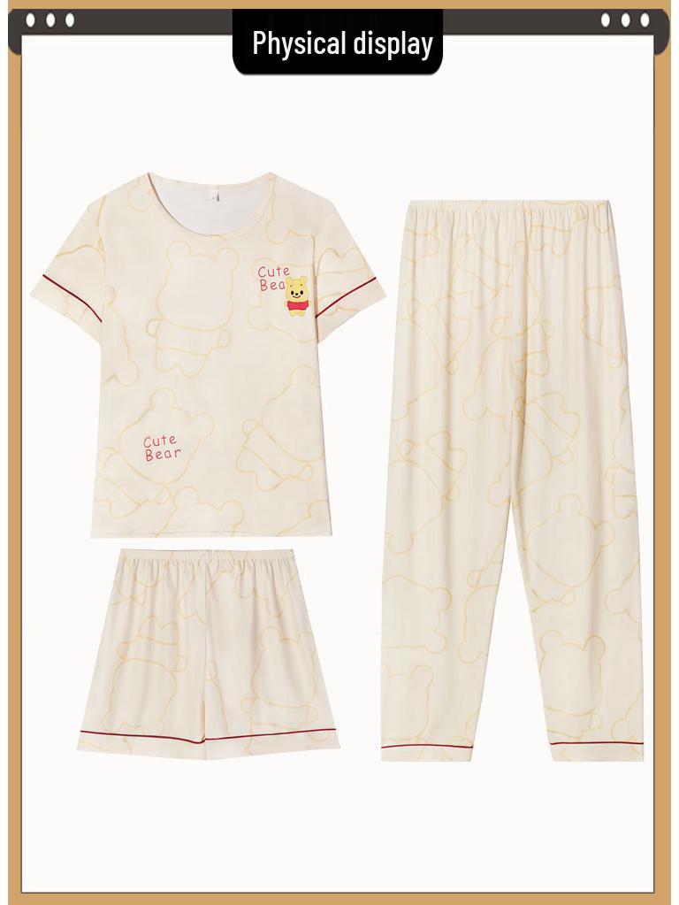Women's Loose Summer Cartoon Pajama Set: Cute Short Sleeve Top & Long Pants for Spring/Autumn