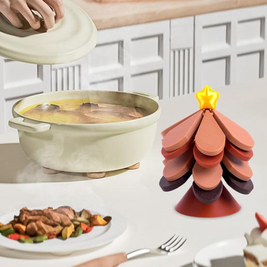 Silicone Trivets with Stand Christmas Tree Insulation Mat Festive Pot Holders for Kitchen Dining Holiday Gift Idea