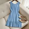 Sleeveless A-Line Dress for Women Ribbed Texture Casual Summer Dress with Ruffle Hem Lightweight and Comfortable Design