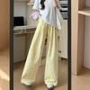 Women's Yellow Polka Dot Wide-Leg Pants - Spring/Summer 2025, High Waist, Loose Fit, Casual Drapey Style.
