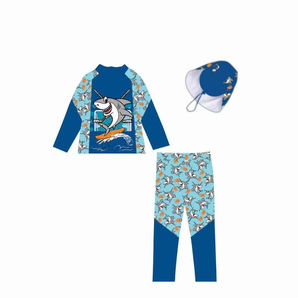 2026 Boys' Sun Protection 3-Piece Swimsuit Set: Long Sleeve, Long Pants, Swim Cap - Sizes S, M, L