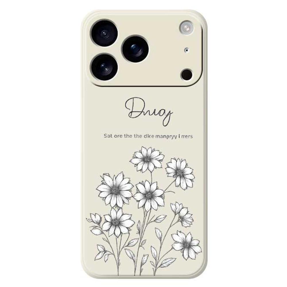 

For iPhone 17 Pro Case Sketch Flowers Pattern Printing Straight Edge TPU Phone Back Cover Beige