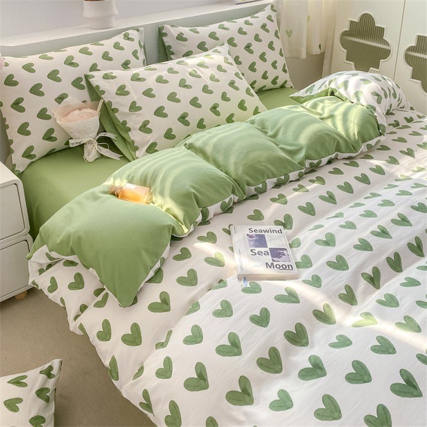 Korean Retro Floral Bedding Set 100% Washed Cotton Bed Sheets Set Soft Duvet Cover Bed Linen Pillowcase Single Double Queen King