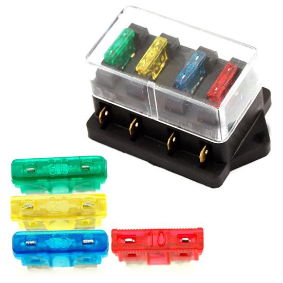 12V/24V Car Vehicle Van Circuit Standard ATO 4 Blade Fuse Box Block Holder+Fuse