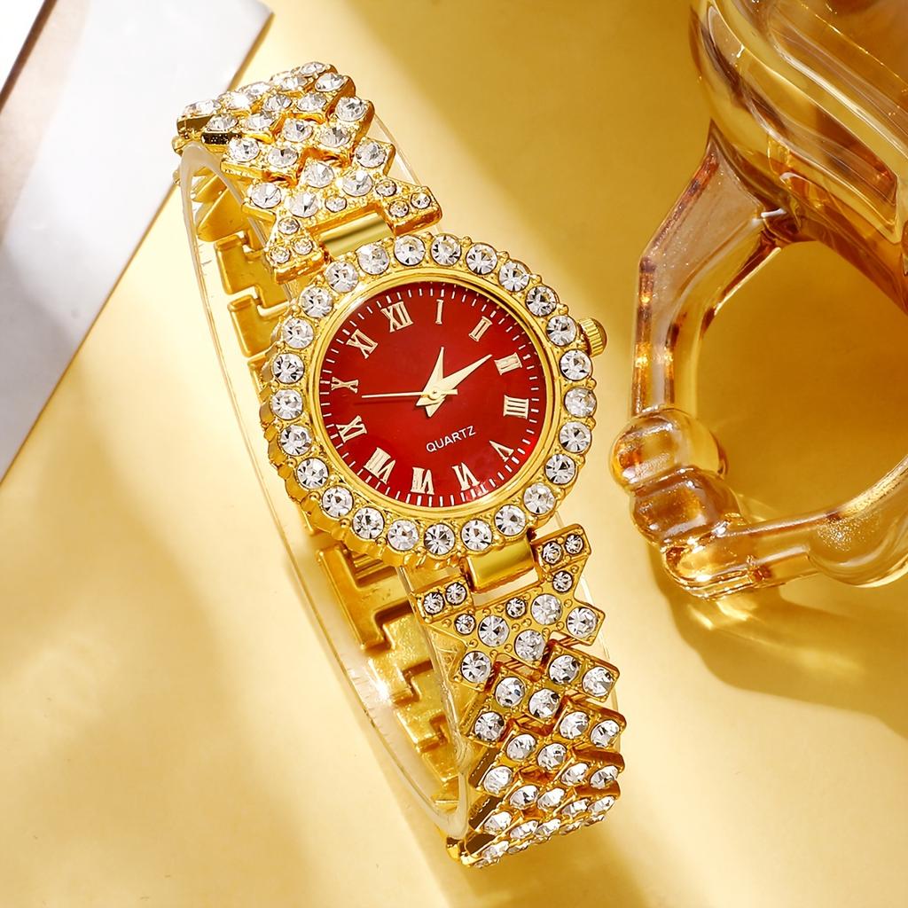 5pcs Women's Watches, Classical Amphibole Quartz Watches, Roman Fashion Simulation Watches, and Jewelry Sets