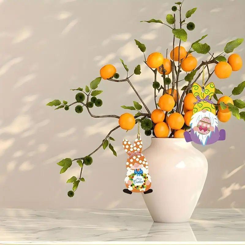 Delightful Cartoon Acrylic Easter Gnome Bunny Car Pendant For Stylish Interior Accents