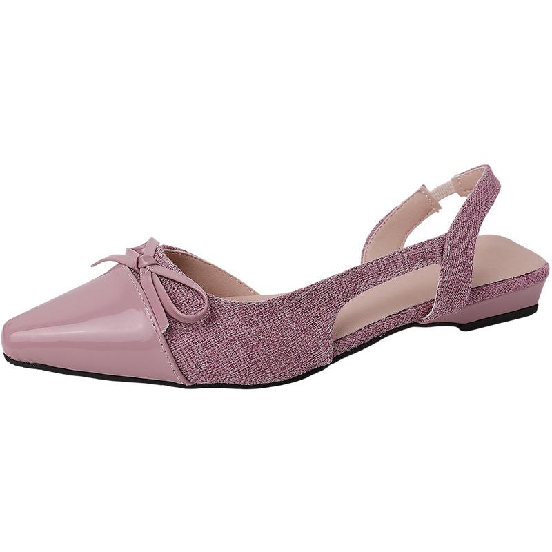 Schoenen met puntneus en strik, veelzijdige sandalen voor dames, bovenkleding 2025 zomer nieuw, Frans temperament, instapschoenen met lage wreef, trend