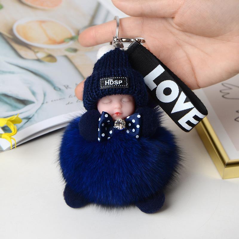 Pompom Sleeping Doll Keychain Cute Fluffy Plush Doll Keychains Women Girl Bags Keyrings Cars Key Ring Gift Charming Decoration